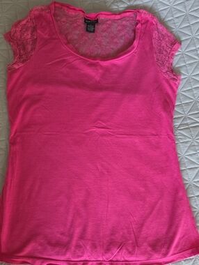 Rue21 Hot Pink Lace Cap-Sleeve Tee